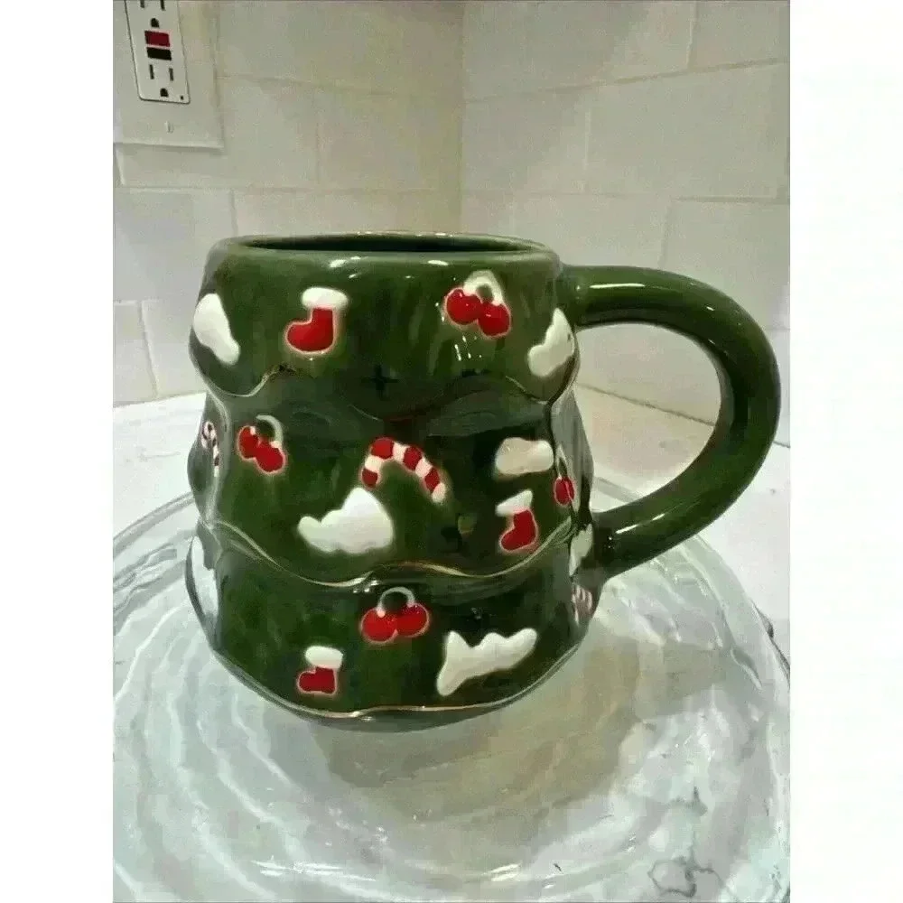 WILLIAMS-SONOMA - Rare Decorated CHRISTMAS TREE Shaped Mug - Heavy Quality